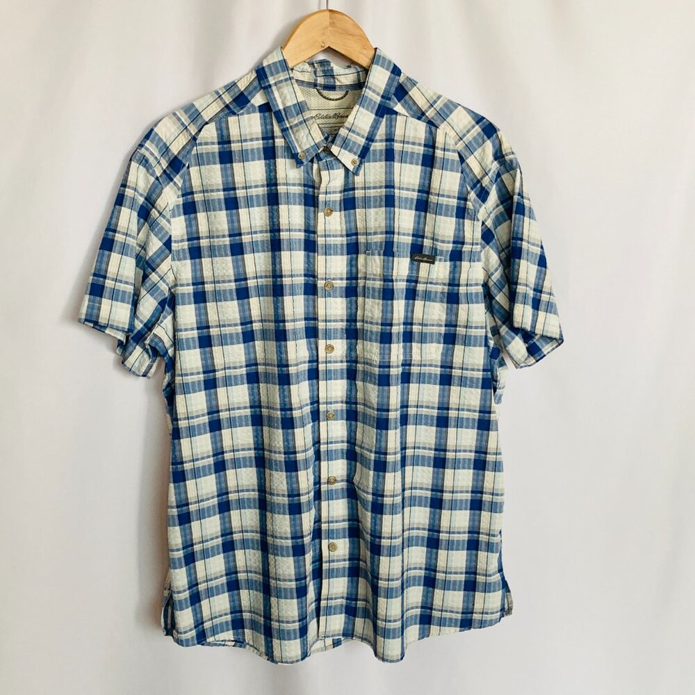 Eddie Bauer Men's Pack It Seersucker Short-Sleeve Shirt Size XL EUC